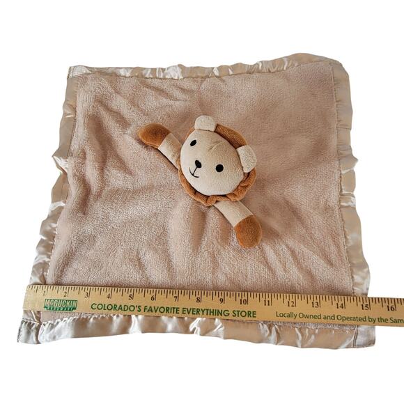 Lion Lovey Security Blanket Tan Satin Trim  15"x15" Plush Toy Pro Goleem - Picture 5 of 12